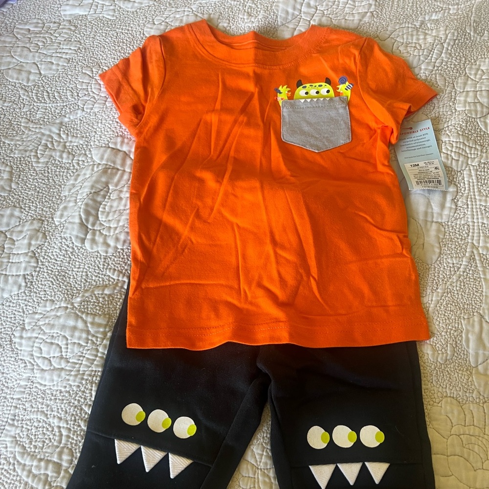 Toddler Boys Cat & Jack 12M Halloween Top & Fleece Jogger Pants candy monster
